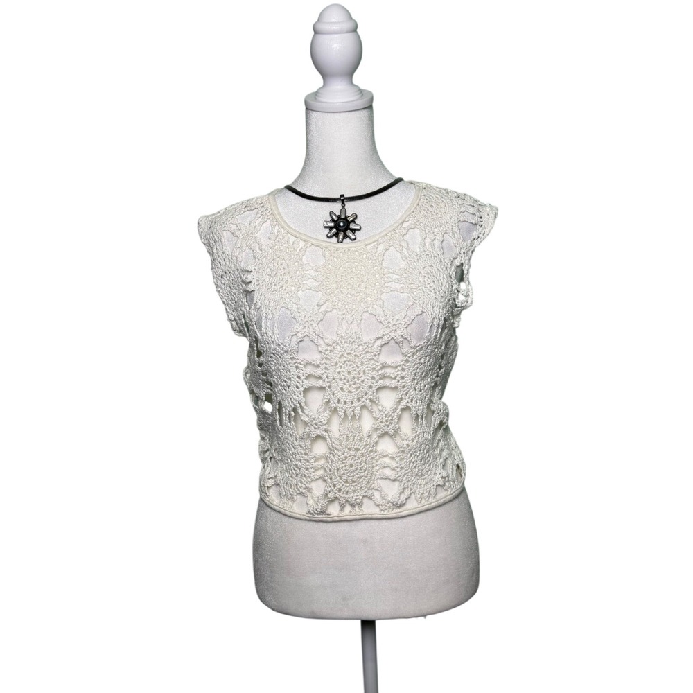 Vintage Un Duex Trois Crochet Knit Top Women's Size Small Y2K Geometric Floral